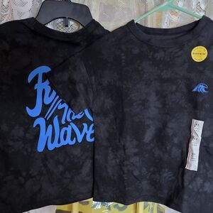 Kids Black Tie-Dye Wave Graphic Tee - Blue Logo